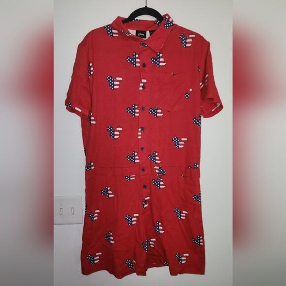 Disney Mickey Mouse Americana Pajama Romper Red  Button Front Hip Pockets Medium - Picture 3 of 10